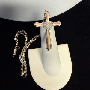 Elegant Sterling Silver Crystal Heart Cross Necklace